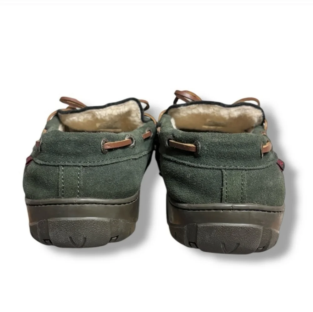 G.H. BASS Green Suede Moccasin Shoes Faux Shearling Lining